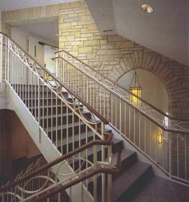 Grand stair and arched opening in Chrit Episcopal Church in Winnetka, IL